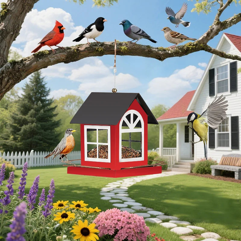 Copper Outdoor Bird Feeder Large Capacity Hanging Rustic Metal Feeder