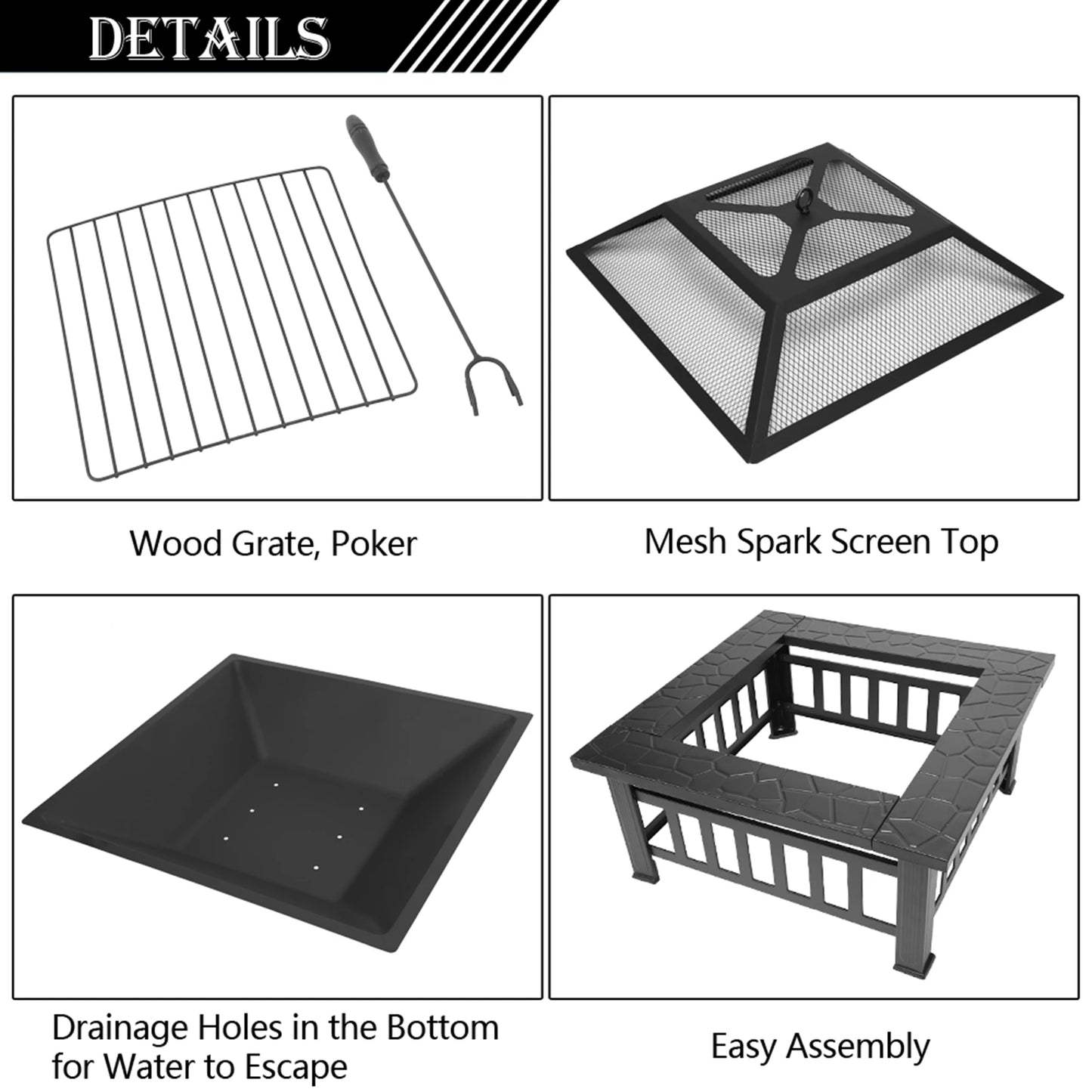 Portable Courtyard Metal Fire Pit With Accessories Outdoor