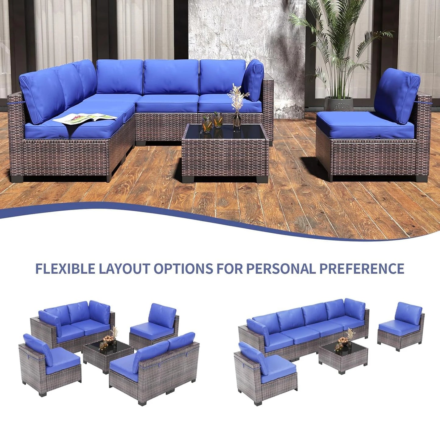 HobbyLane 7-Piece Modular Outdoor Furniture Set PE Rattan Wicker