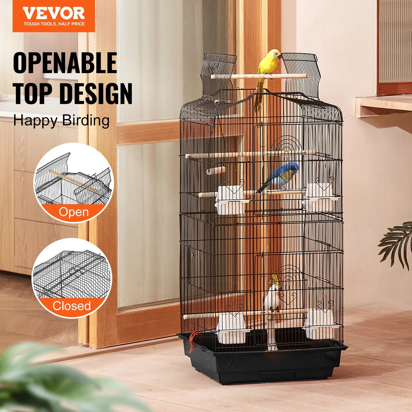 SucceBuy Open Top Parrot Bird Cage With Swing For Travel