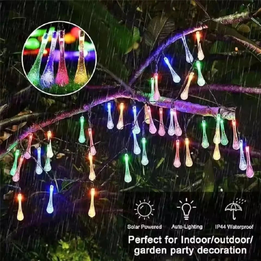 Solar Water Droplets LED String Lights For Outdoor Decor