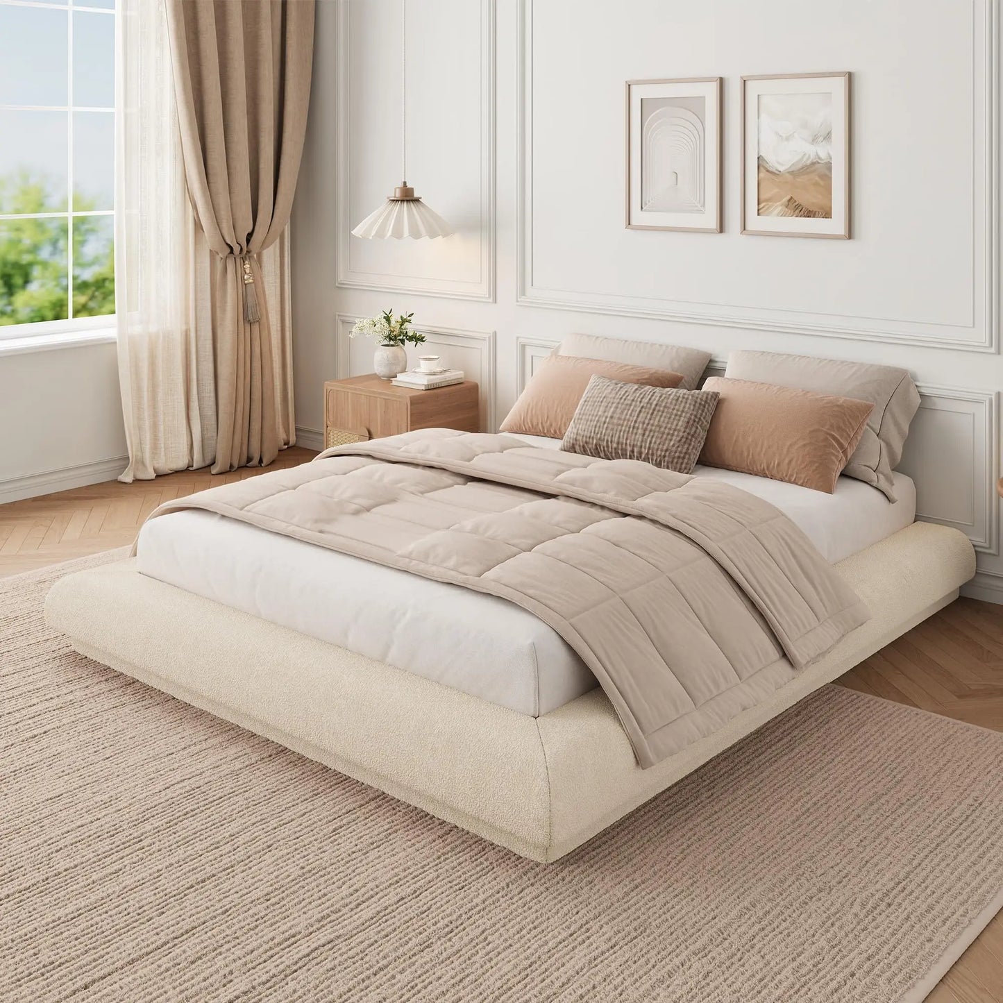 Full Queen King Cloud Platform Bed Frame, Upholstered Low Profile Bed With Metal Slats, Noise Free, Easy Assembly, No Box Spring Needed