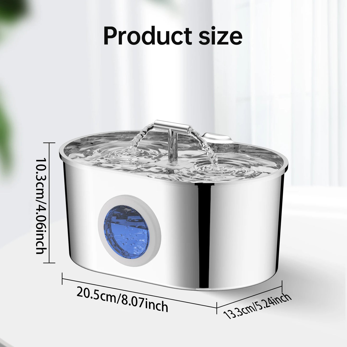 Stainless Steel Cat Water Fountain With Visible Water Level Window
