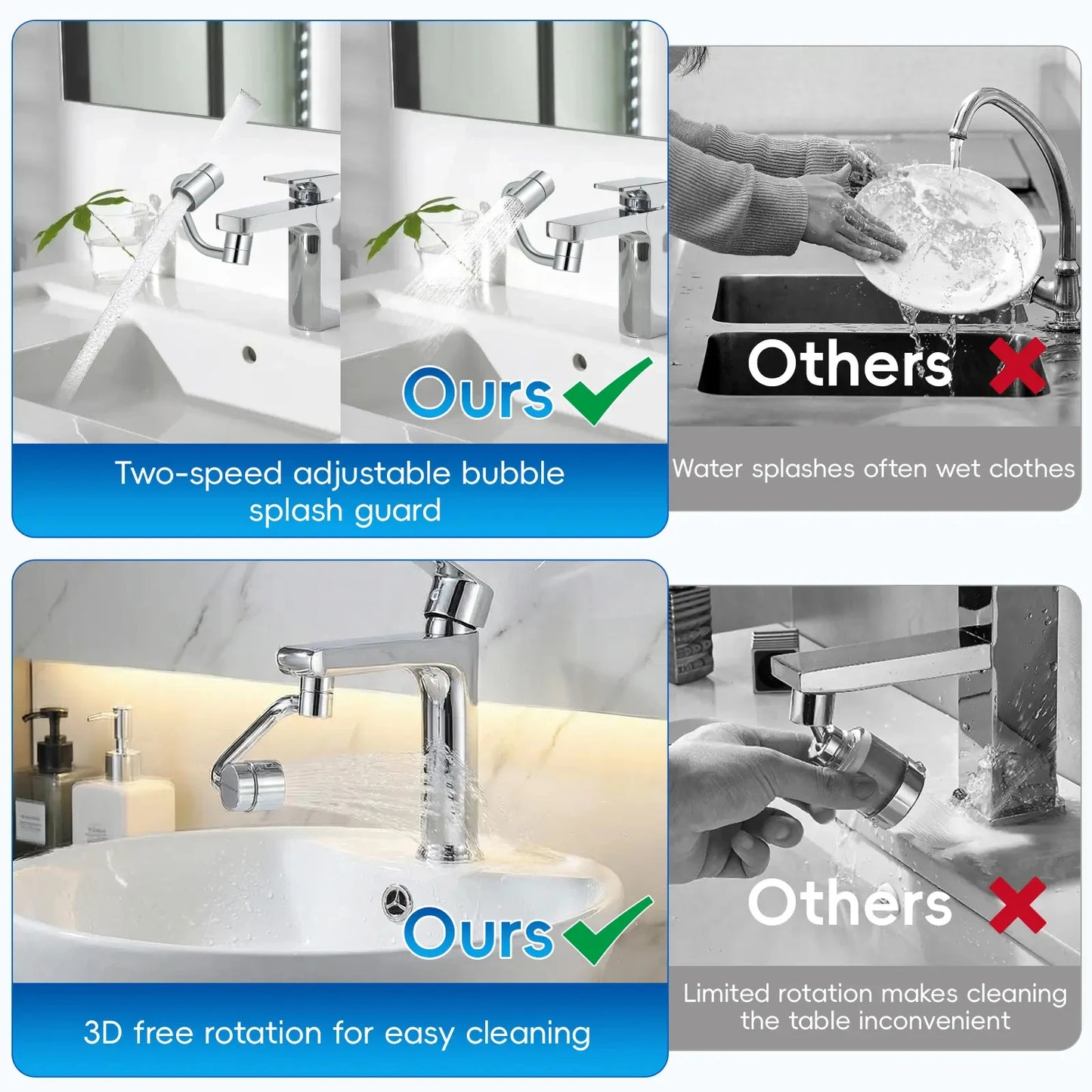 Universal Rotatable Kitchen Faucet Extender Stainless Steel Aerator Dual Mode