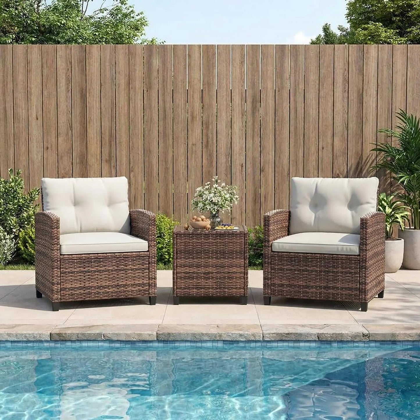 HiMISS Outdoor Bistro Set Wicker Patio Furniture With Coffee Table Cushions