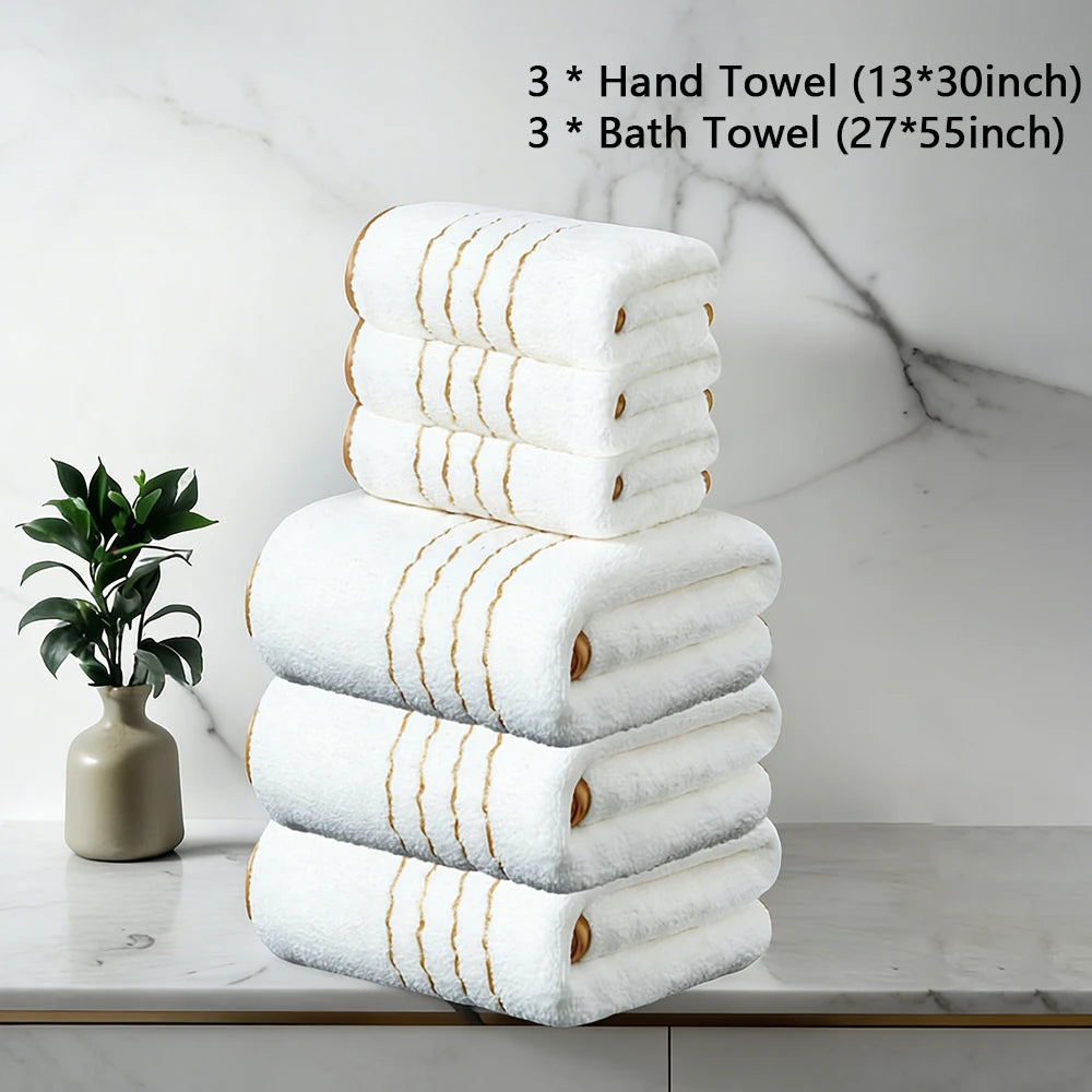 White Gray Bath Towel Set With Gold Accents Absorbent