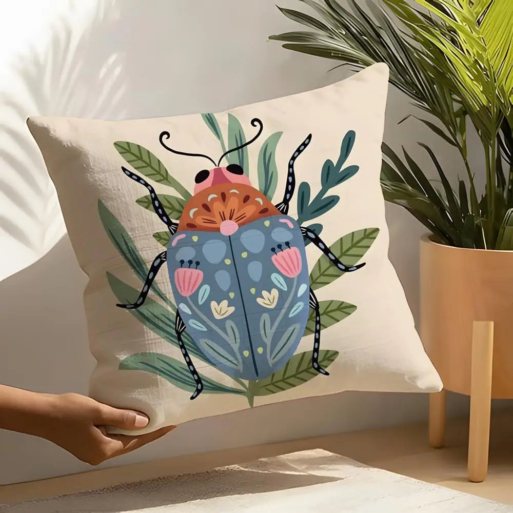 Butterfly Bird And Flower Print Pillow Case Linen Cushion Cover