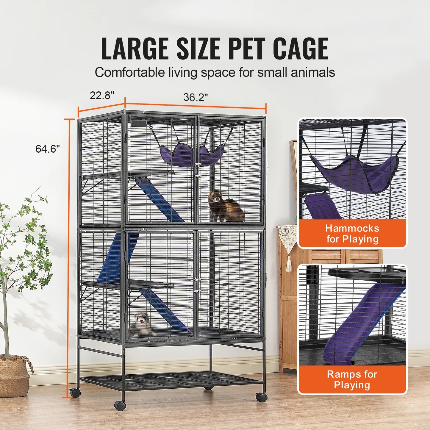 SucceBuy 4 Tier Rolling Metal Ferret Cage For Small Animals