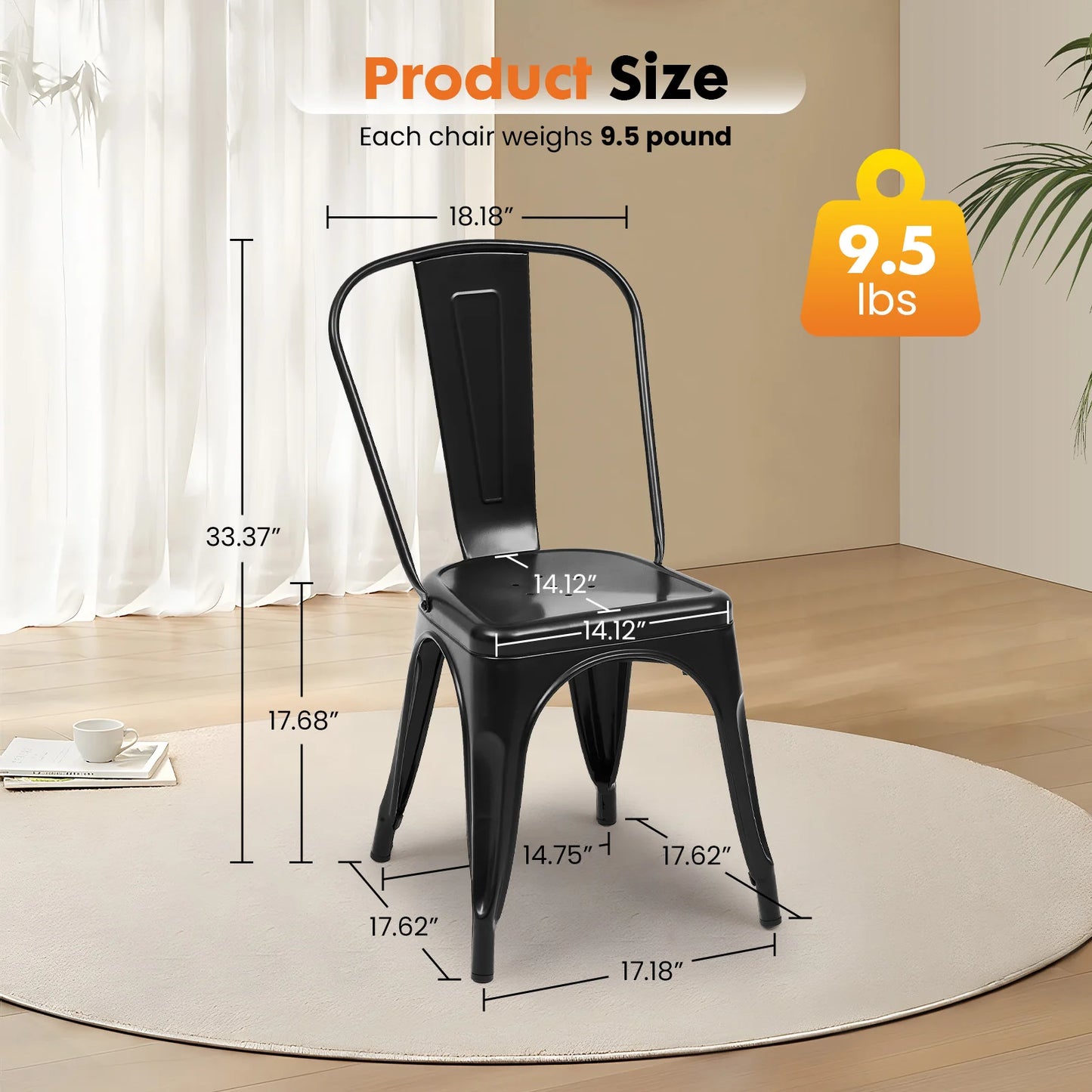 JHK Metal Dining Chairs Set of 4 Patio Outdoor 300LBS Weight Capacity 18 Inch Stackable Restaurant Classic Trattoria Metal Chairs Modern Bar Chairs for Dining Room