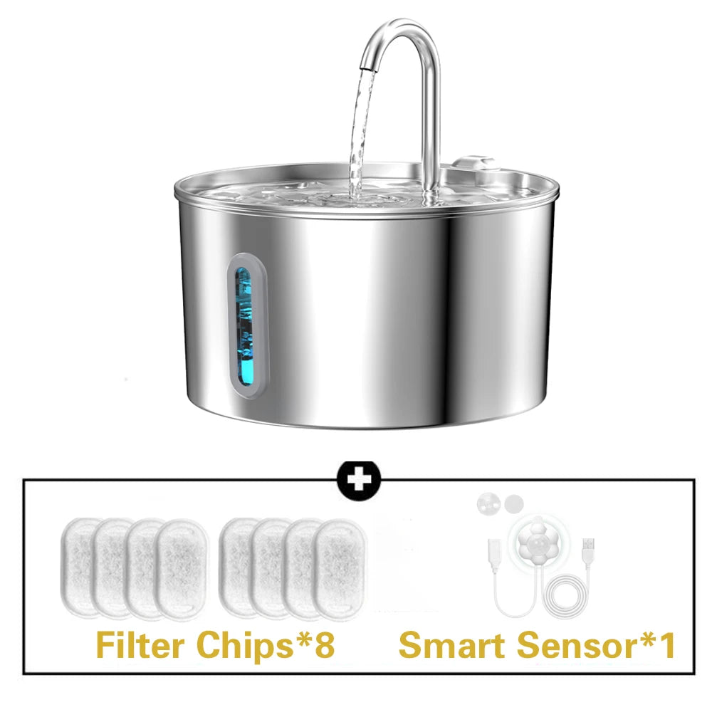Stainless Steel Cat And Dog Water Fountain 2.2L LED Window