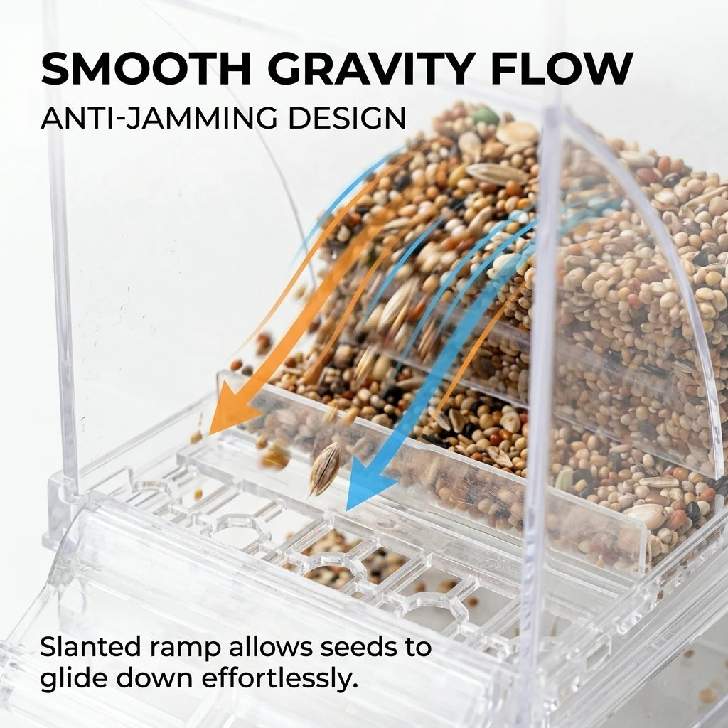 No Mess Clear Acrylic Bird Feeder Seed Dispenser Spill Proof Cage Accessory
