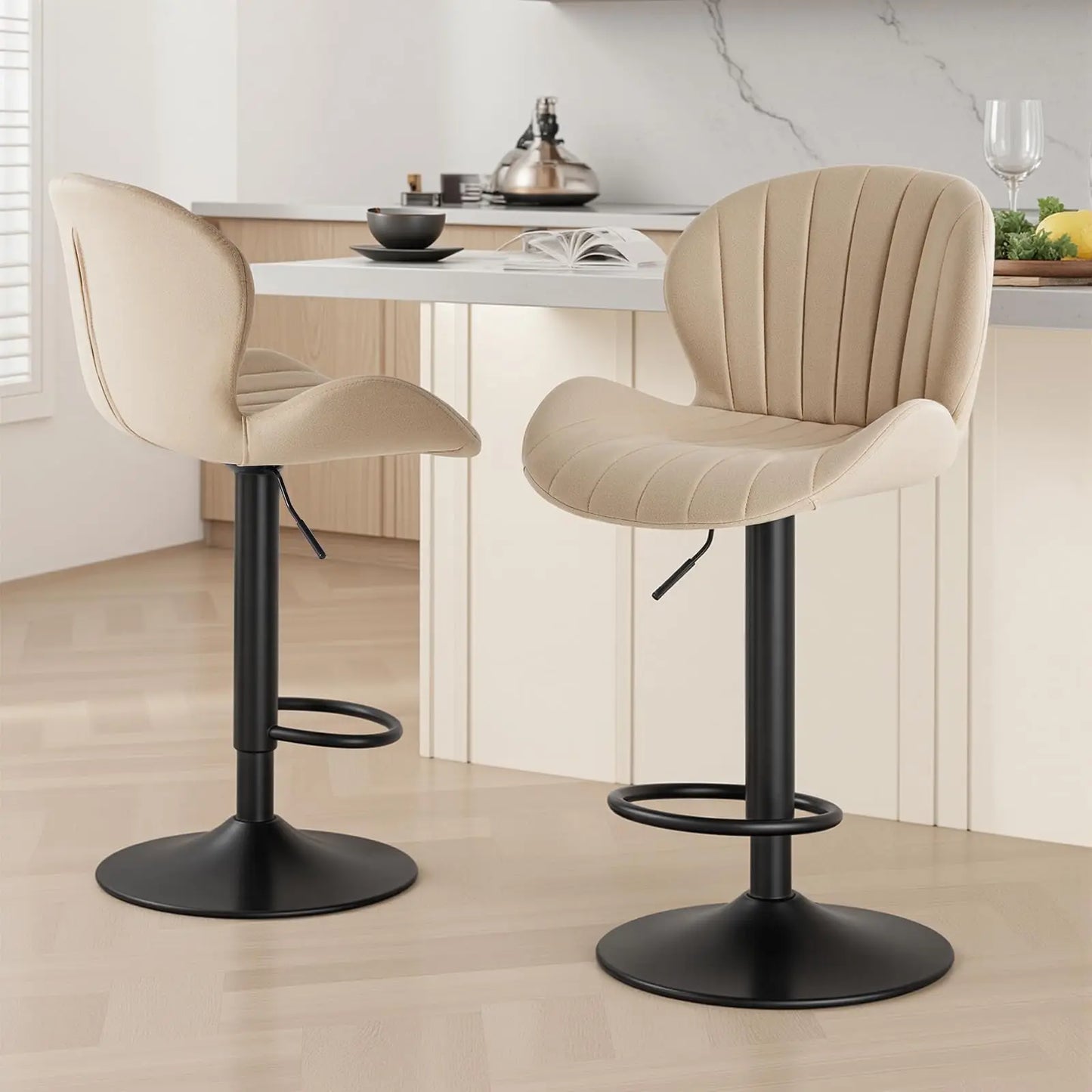 JHK Set Of 2 Modern Swivel Fabric Dining Chairs