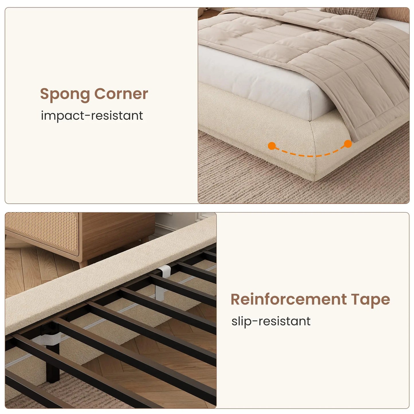 Full Queen King Cloud Platform Bed Frame, Upholstered Low Profile Bed With Metal Slats, Noise Free, Easy Assembly, No Box Spring Needed