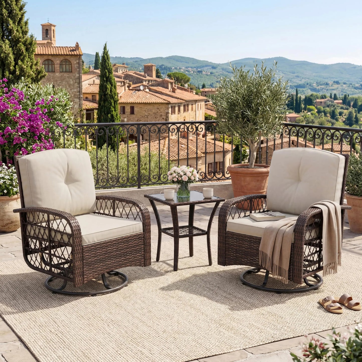 HobbyLane Outdoor Wicker Conversation Set 3 Piece Patio Furniture