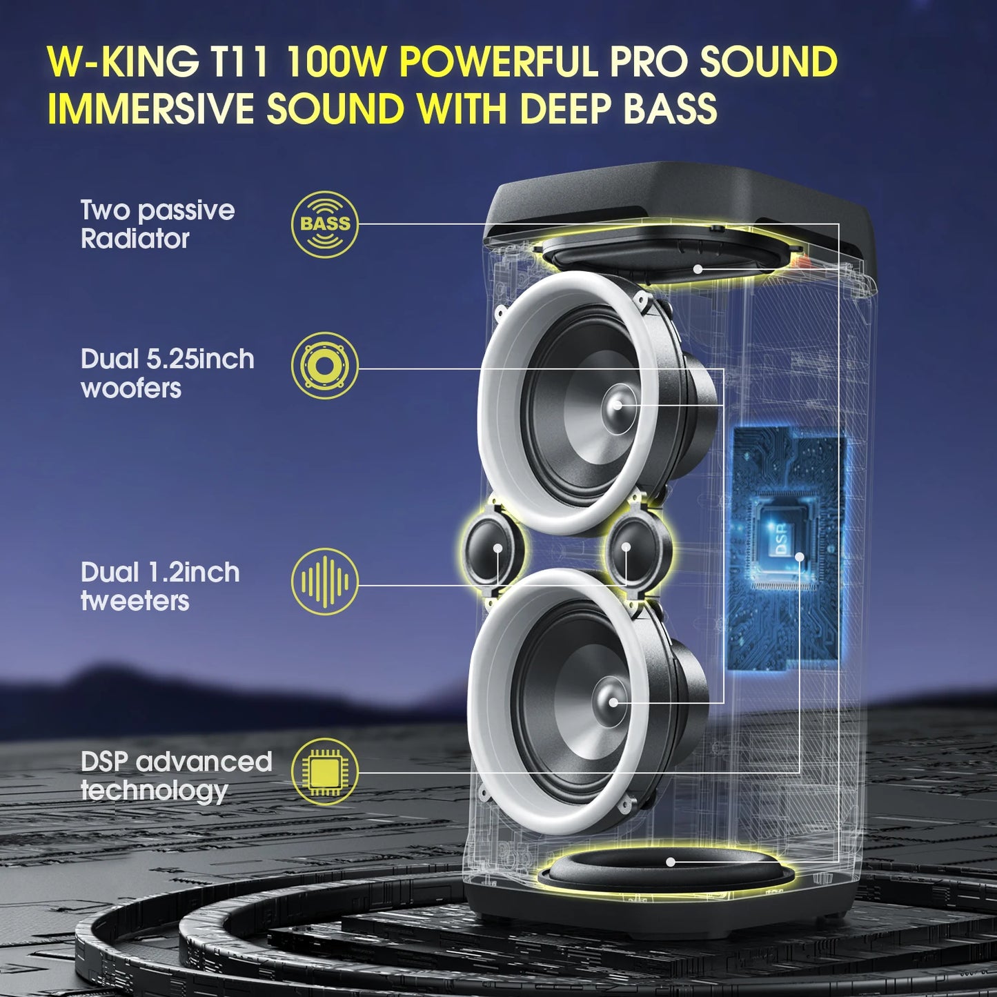W-King T11 100W RMS Bluetooth Speakers IPX6 Waterproof