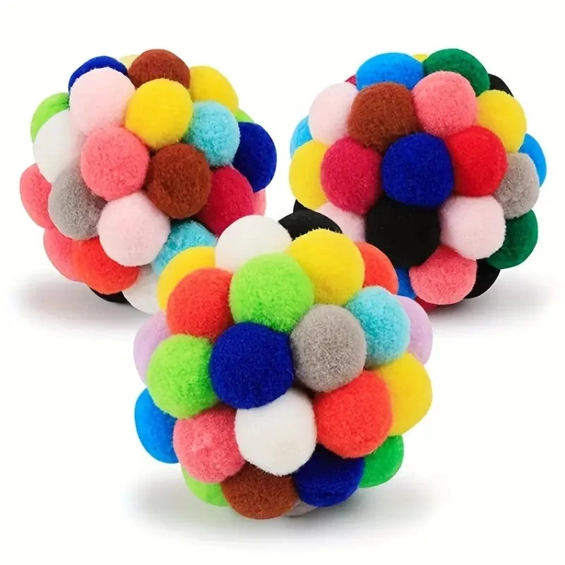 Nylon Cat Ball Toy Set With Elastic Bell Interactive Play