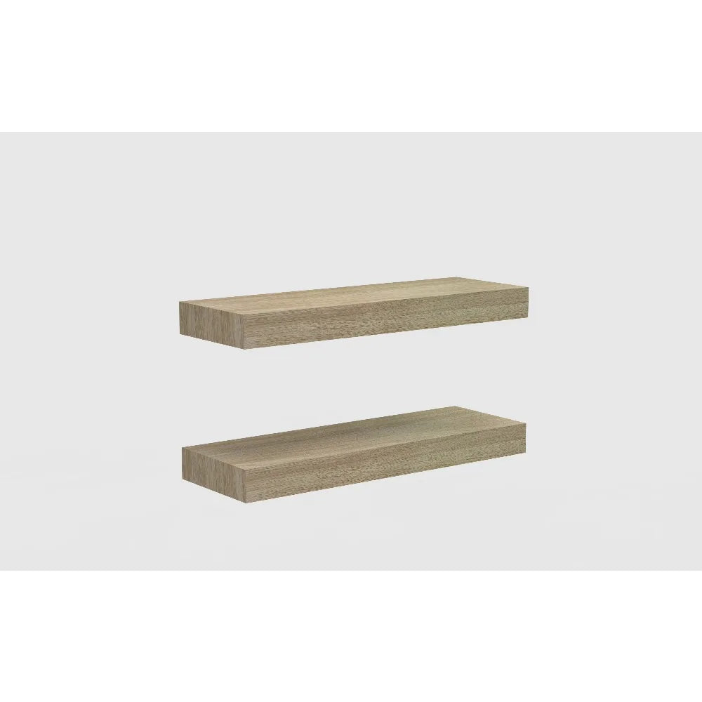 Natural Wood Floating Shelves Set Of 2 With Invisible Brackets