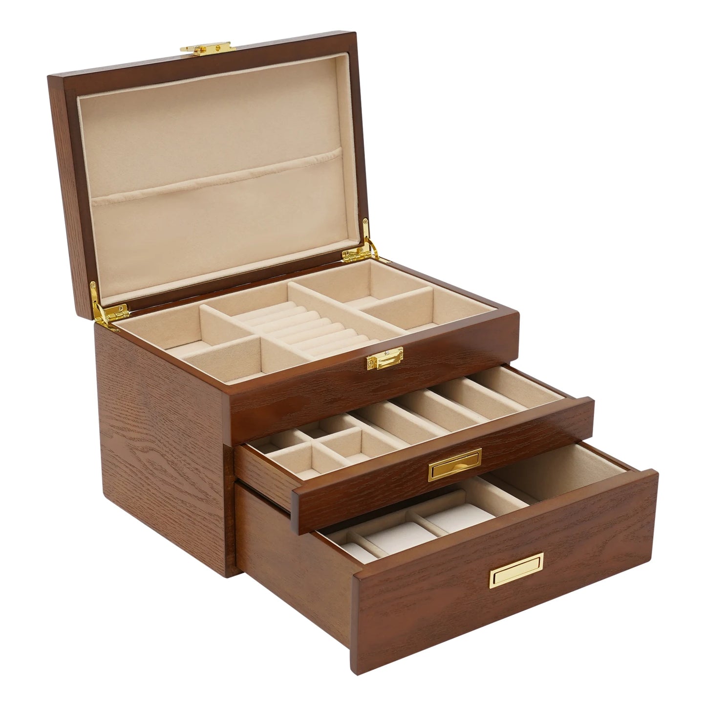 3 Tier Jewelry Box With Pull Out Drawers For Earrings