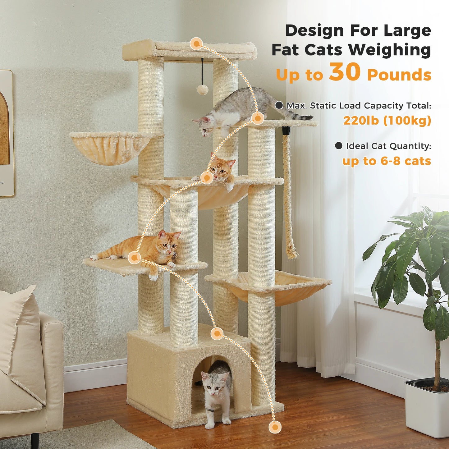 PAWZ Road Large Cat Tree With Multi Levels And Hammock