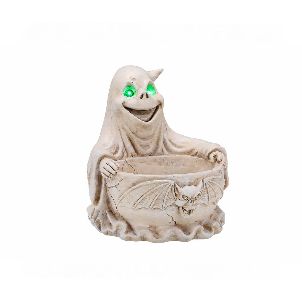 Halloween Ghost Storage Bowl Figurine, Spooky Candy Dish with LED Light for Halloween Party