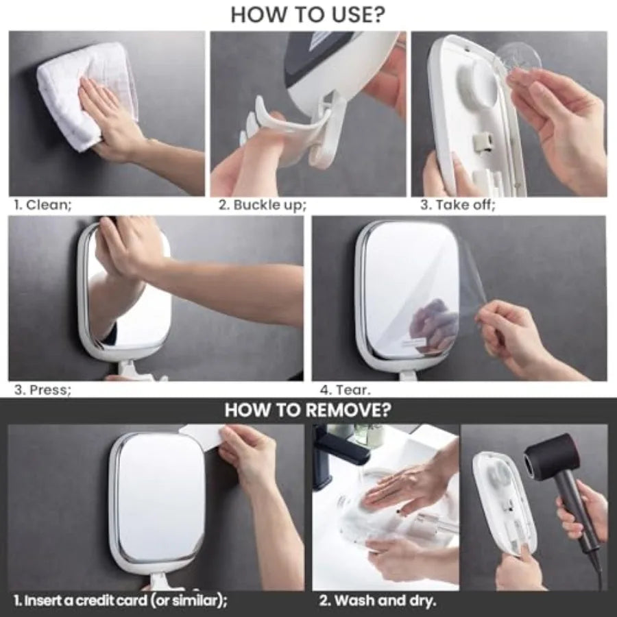 Fogless Shower Mirror With Razor Holder No Drill Removable