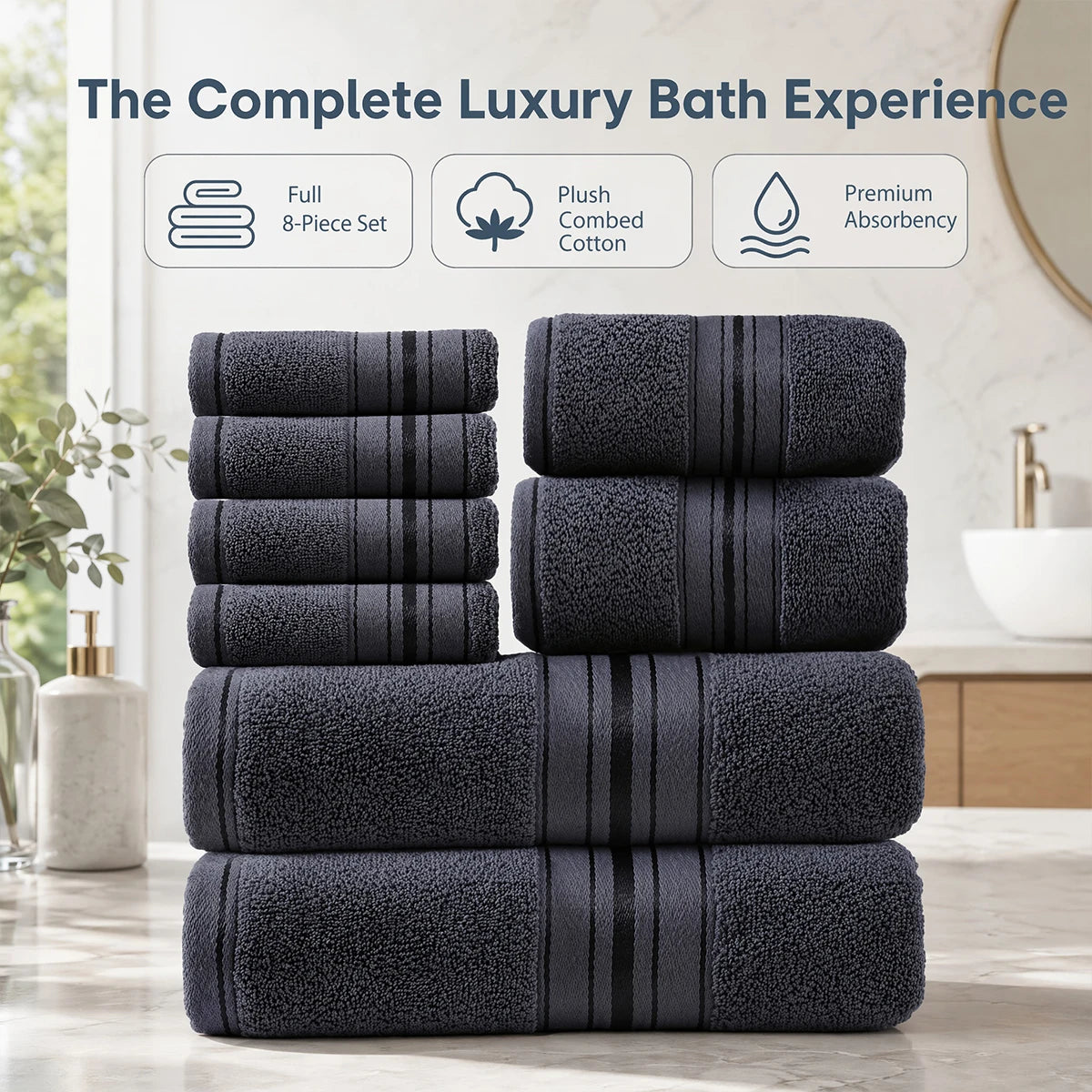 8 Piece Luxury Towel Set 100 Percent Cotton Towels Washcloths
