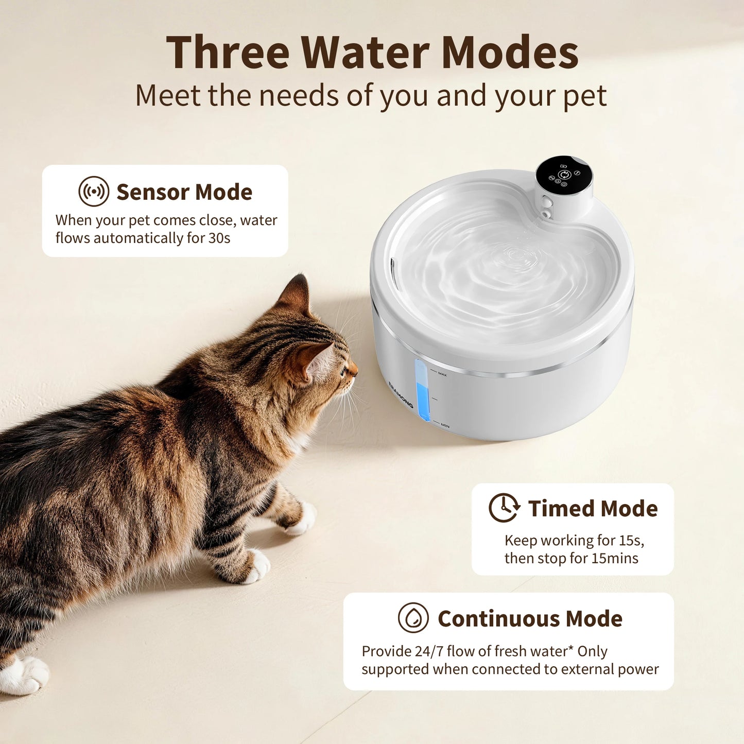 ERAMONG Wireless Cat Water Fountain With 4000mAh Battery And Auto Sensor