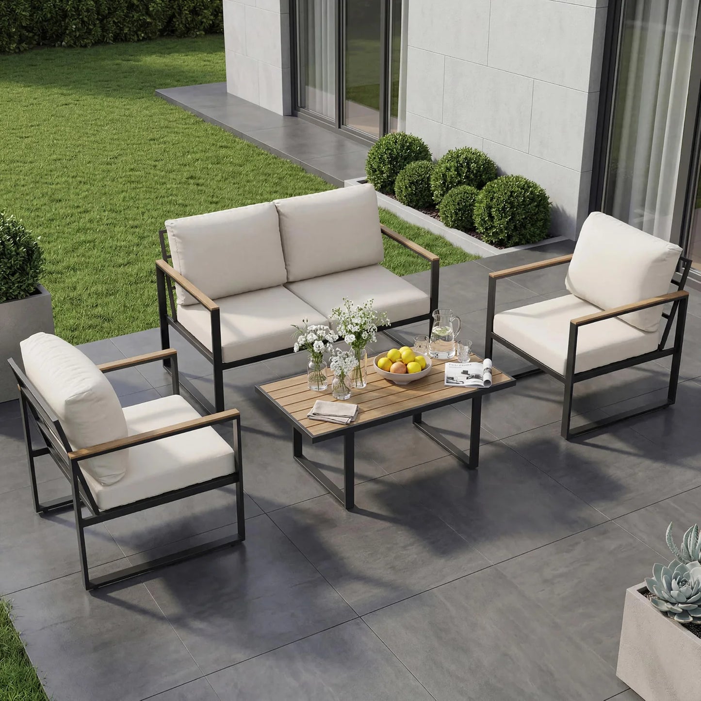 HobbyLane Modern Outdoor Patio Conversation Set With Coffee Table