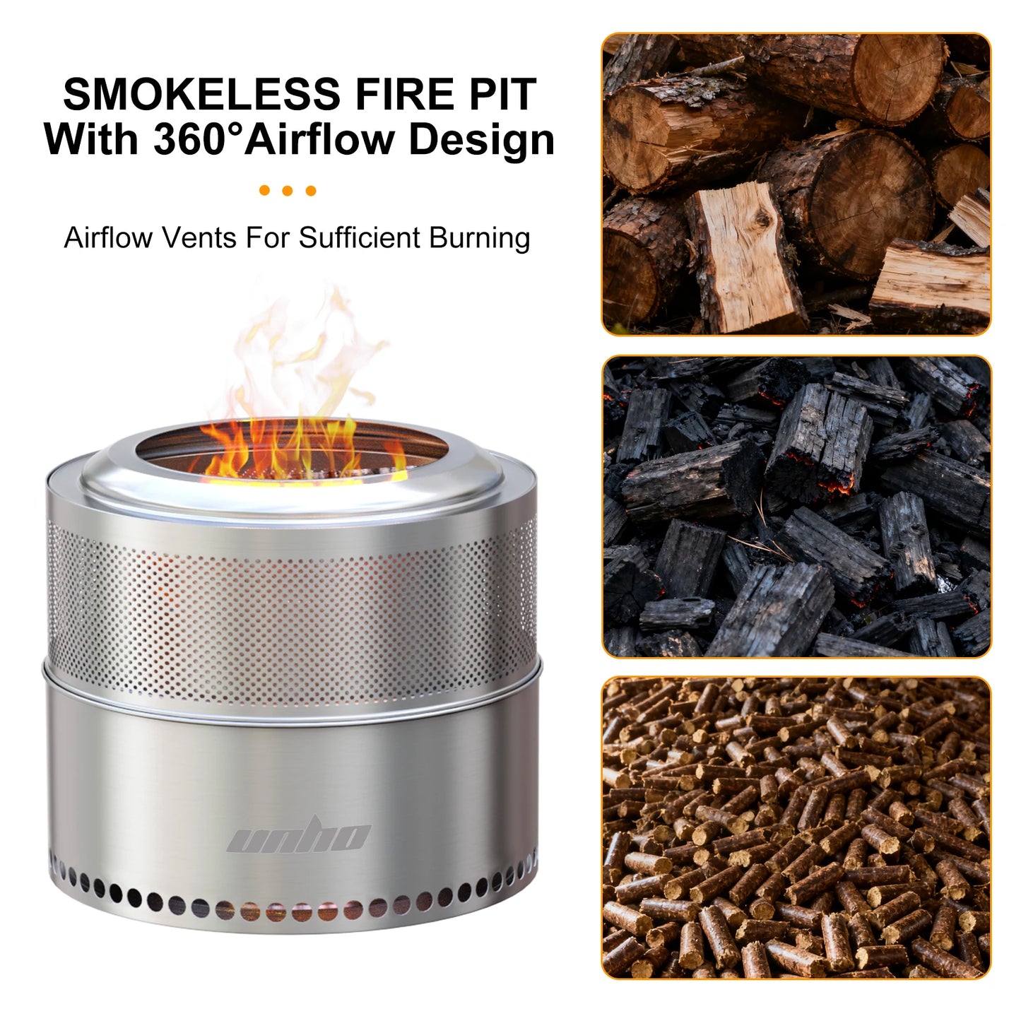 Stainless Steel Smokeless Wood Burning Fire Pit With Carry Bag