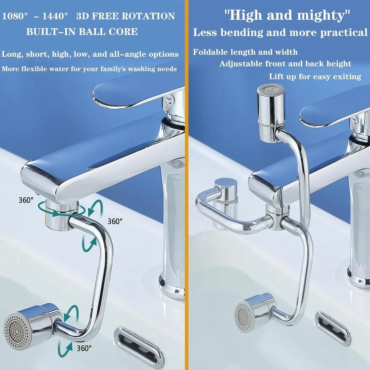 1080 Degree Swivel Faucet Extender With Dual Mode Aerator