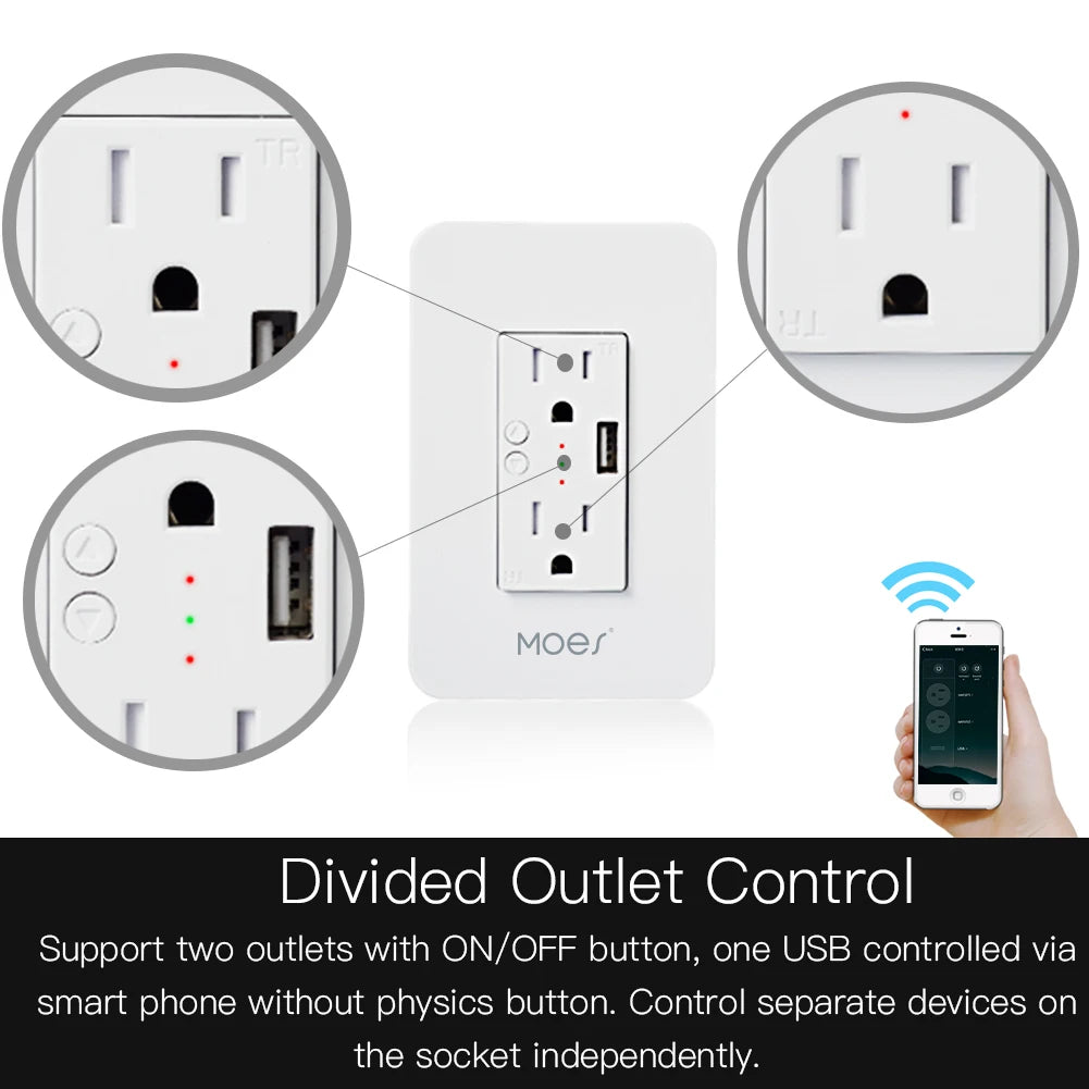 MOES WiFi Smart Wall Outlet With USB Ports For Alexa