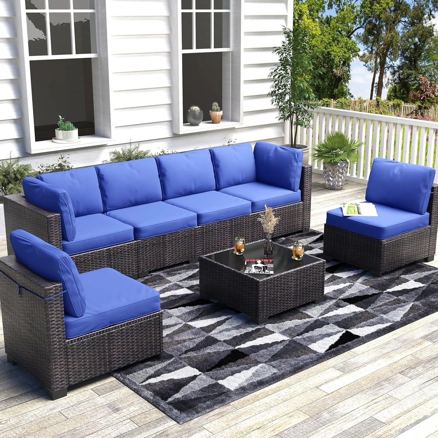 HobbyLane 7-Piece Modular Outdoor Furniture Set PE Rattan Wicker