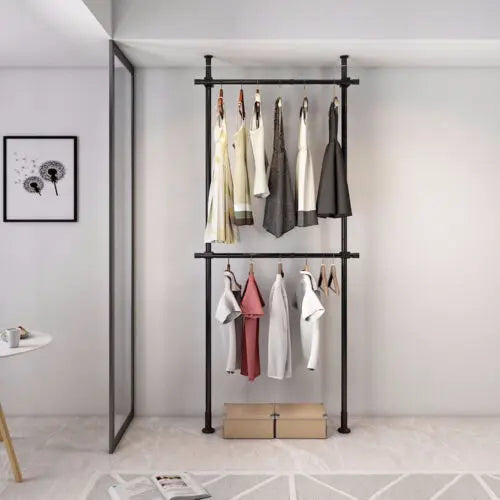 Garment Rack Storage Hanger Organizer For Ceiling And Floor Metal