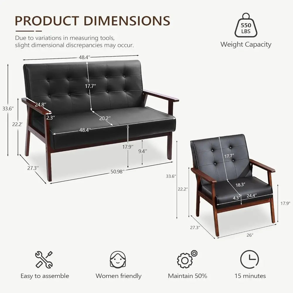 Wooden Loveseat Sofa And Accent Chair 3 Piece Set Home