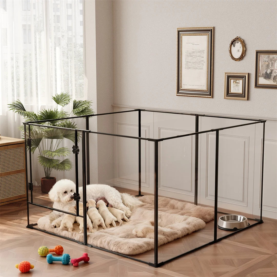 BINGOPAW 8 Panels Acrylic Dog Playpen Indoor Pet Exercise Fence