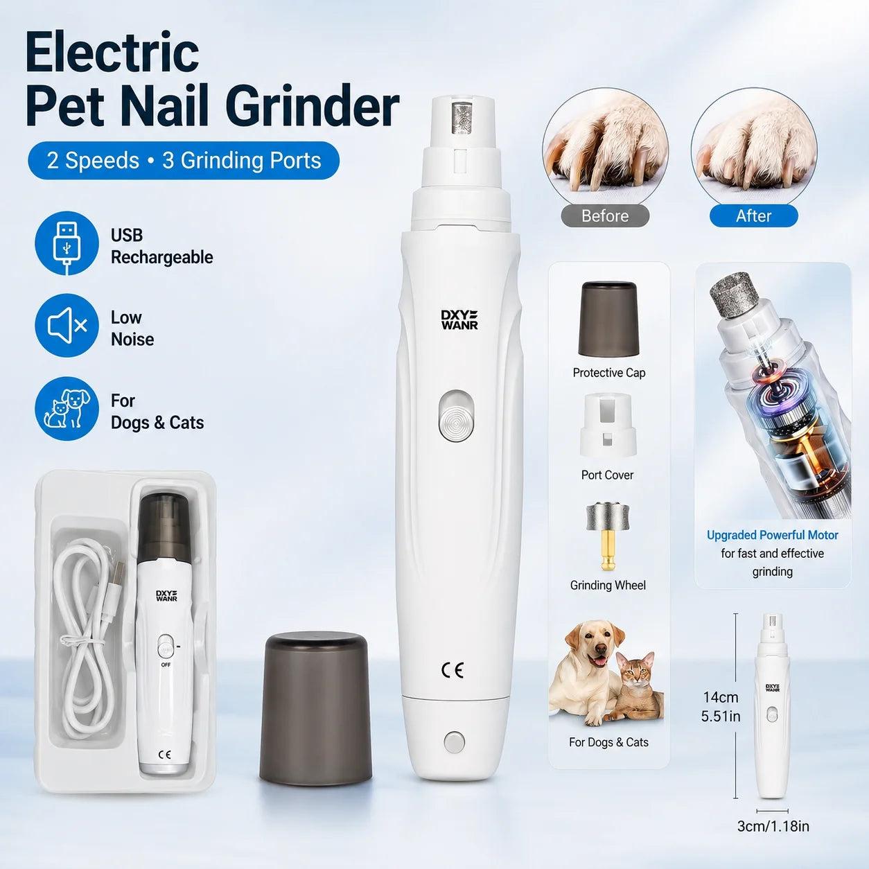 USB Rechargeable Electric Pet Nail Grinder For Dogs And Cats