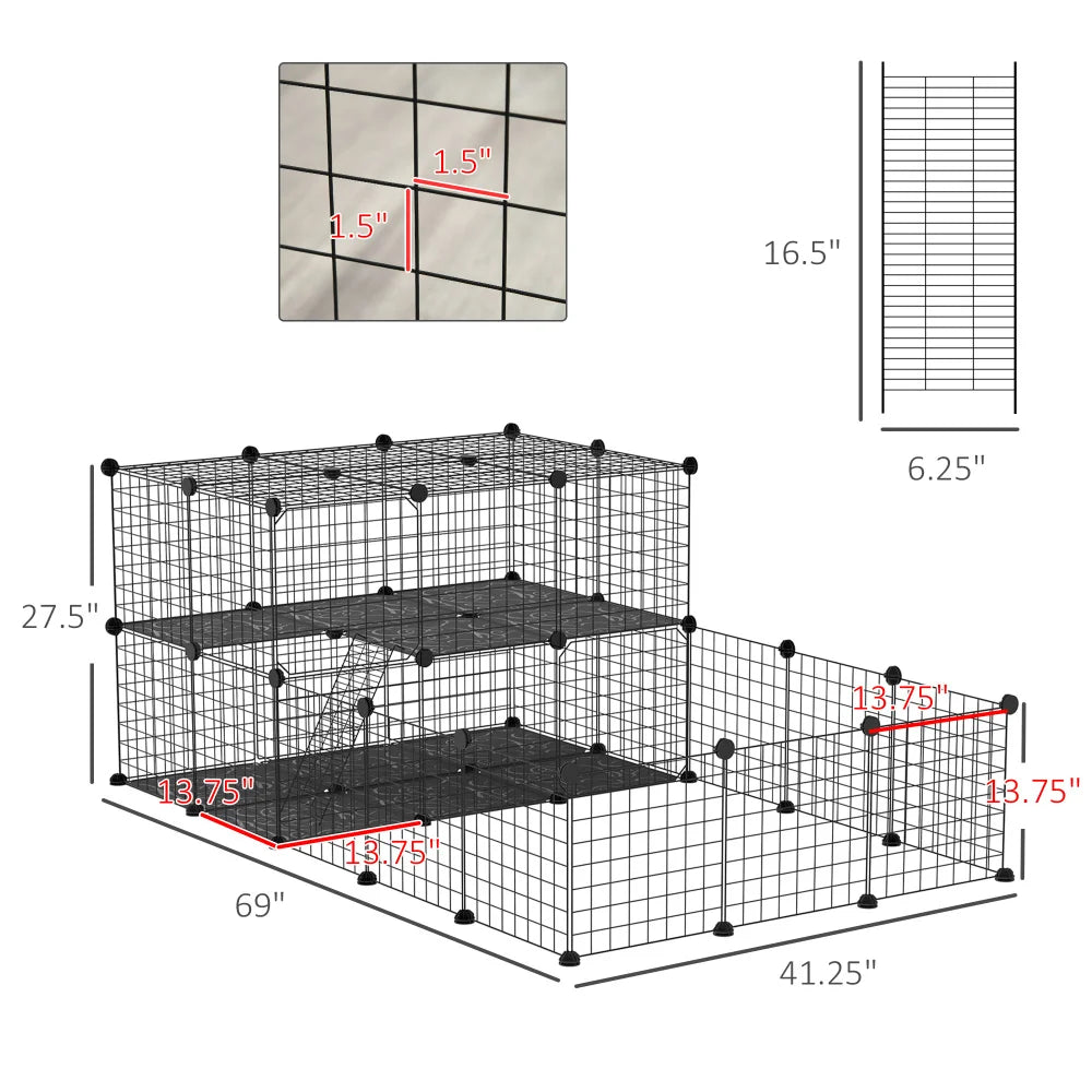PawHut Portable Metal Pet Playpen With Doors For Small Animals