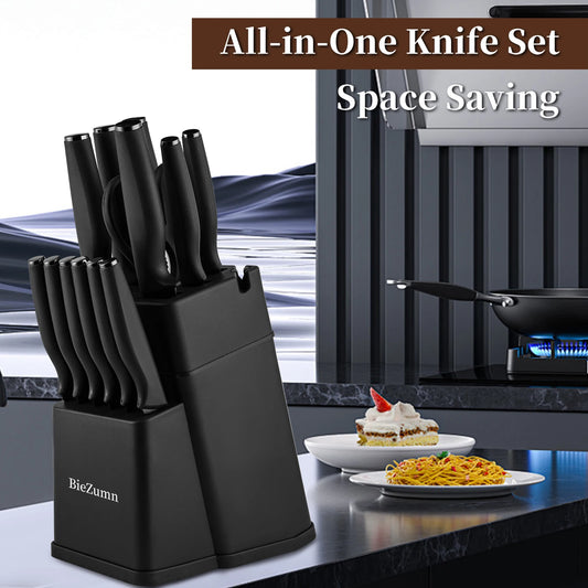 Professional Stainless Steel Kitchen Knife Set With Block And Scissors