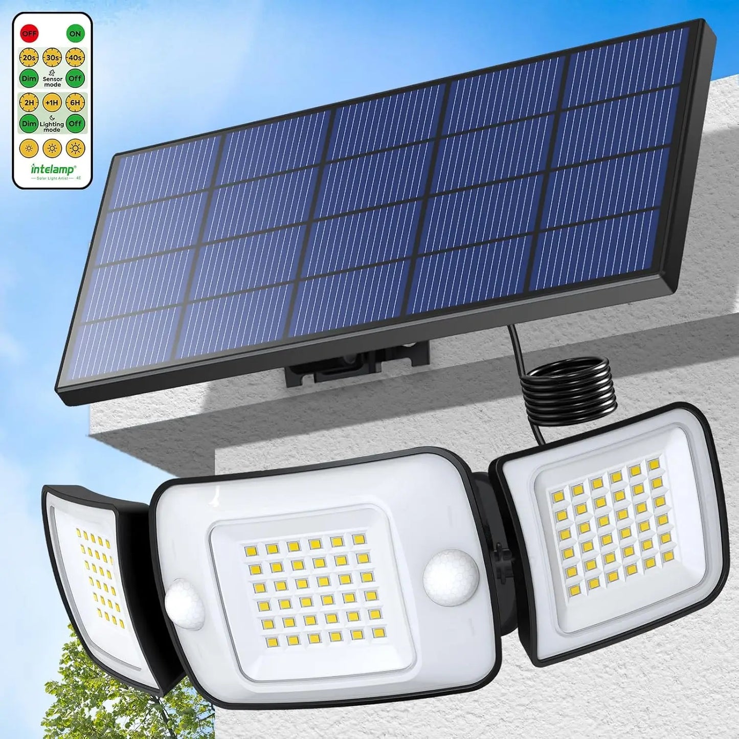 Intelamp Outdoor Solar LED Flood Light With Two Motion Sensors