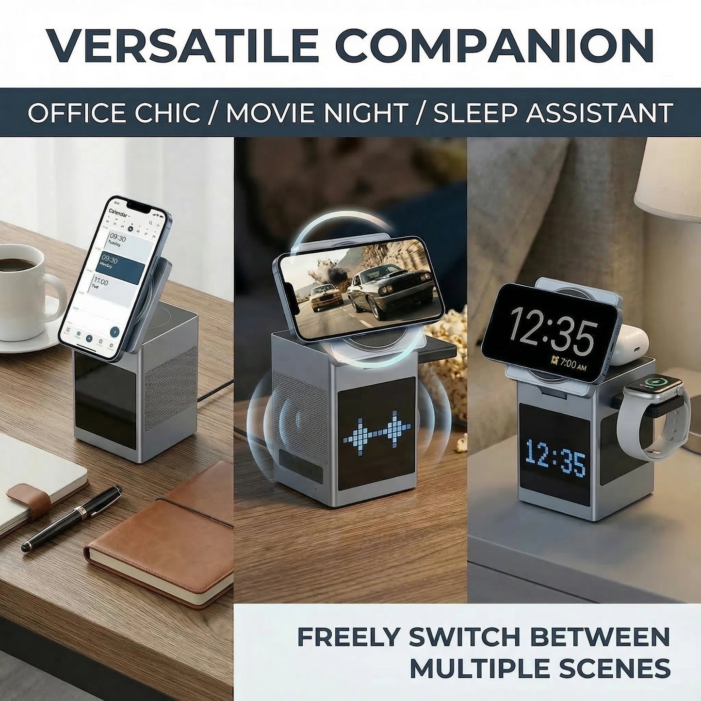 6 In 1 RGB Pixel Wireless Charger Alarm Clock Speaker