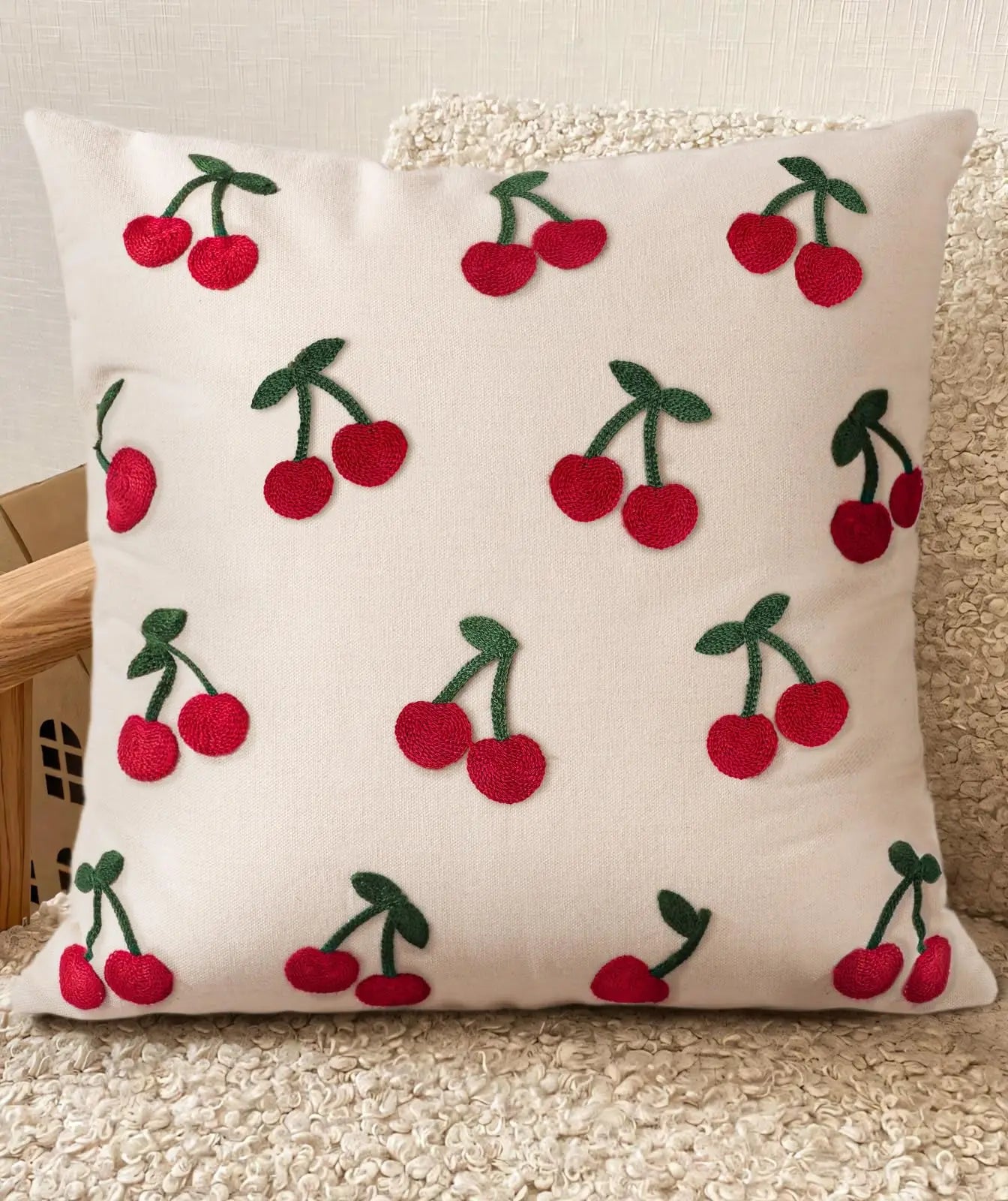 Faux Embroidery Floral Print Double Sided Throw Pillow Cover Decorative Case