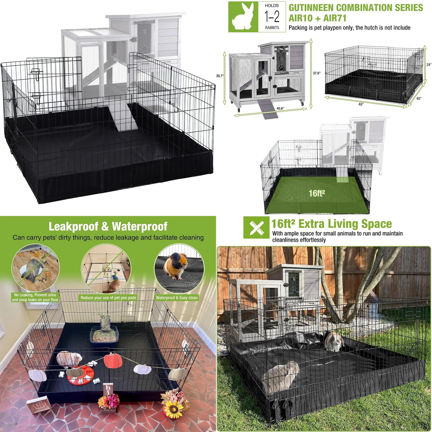 Rabbit Playpen Indoor Outdoor Enclosure With Waterproof Floor Liner