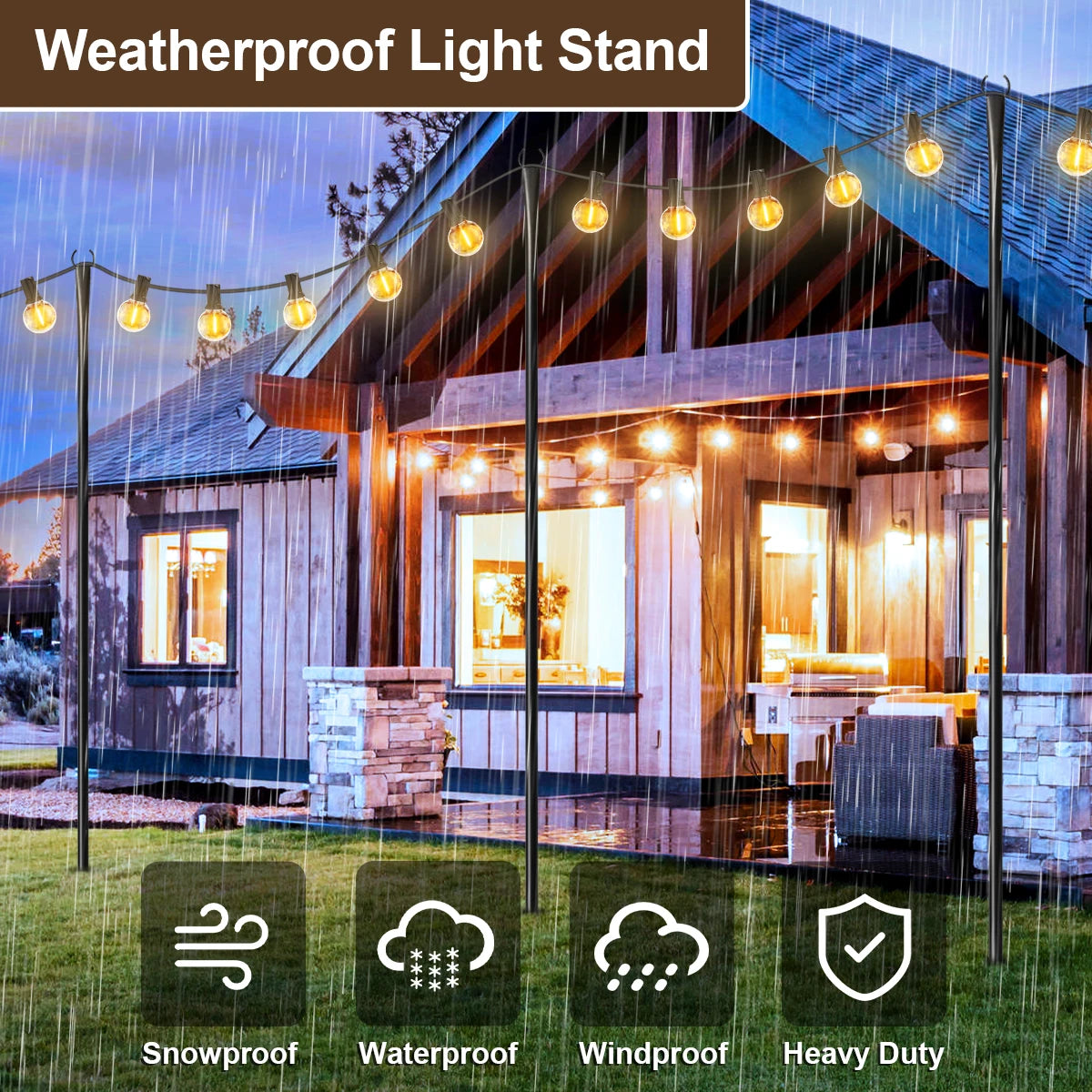 Aiopp String Light Poles For Outdoor Garden Adjustable Heavy Duty