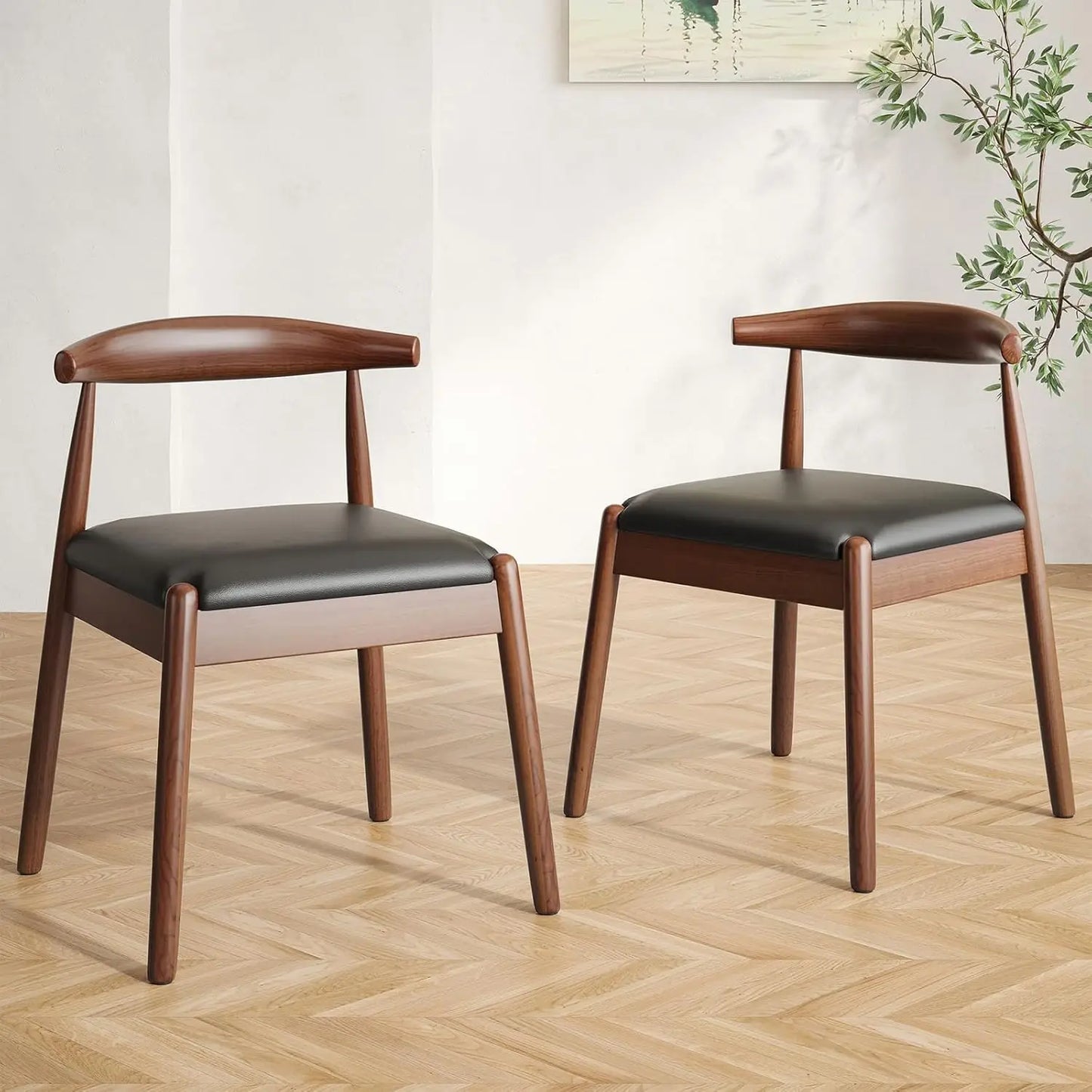 Dining Chairs Set of 2, Mid-Century Modern Kitchen & Dining Room Chairs with Solid Wood Legs, for Home
