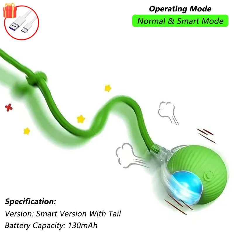 Interactive Cat Ball Toy Automatic Rolling Ball With Tail Rechargeable