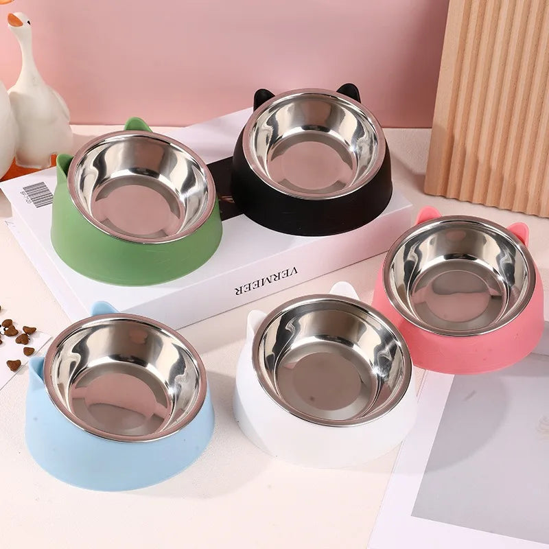 Stainless Steel Cat Bowls Non Slip Base 15 Degree Tilt
