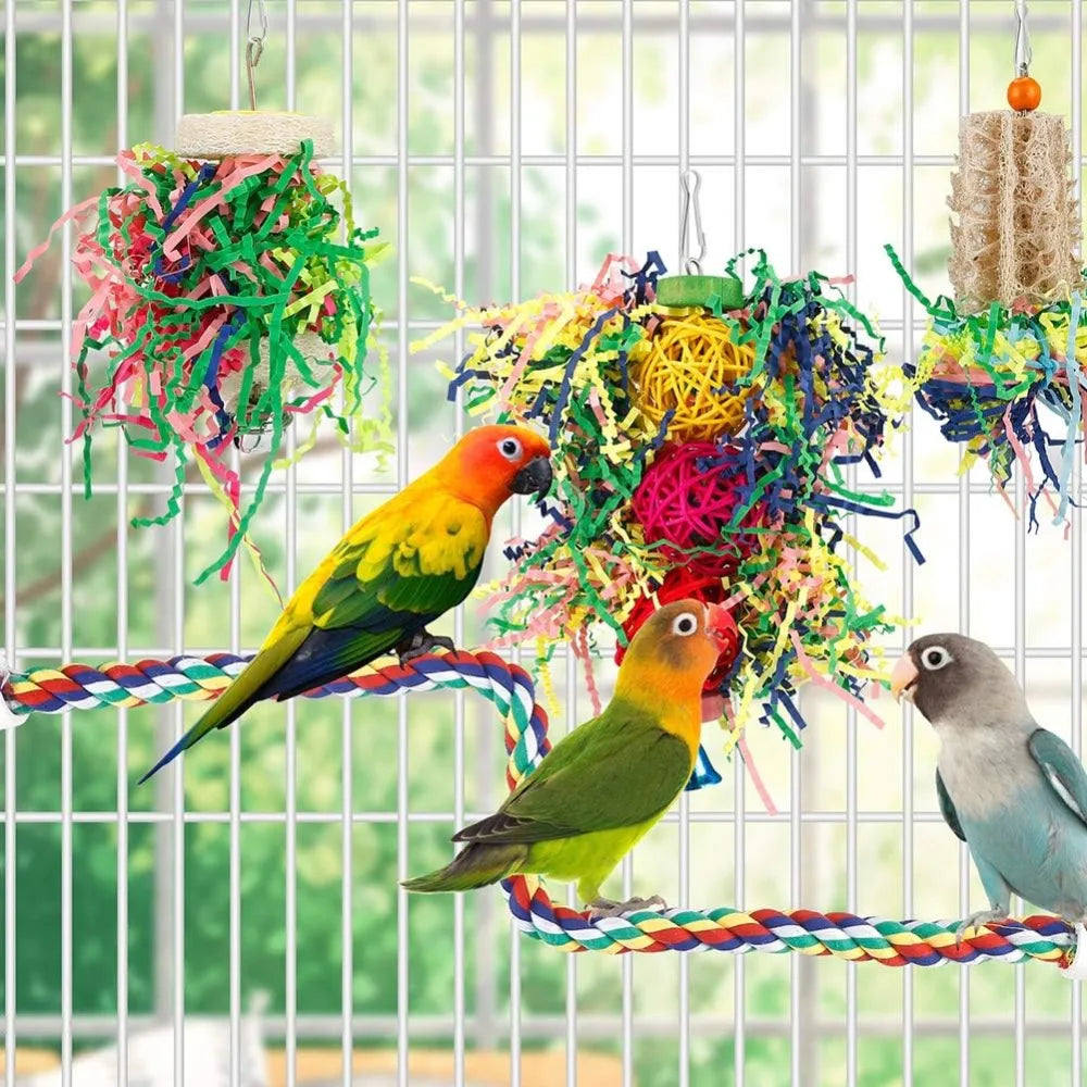 Bird Chew Toys Foraging Paper Balls Cage Hanging Six Pack