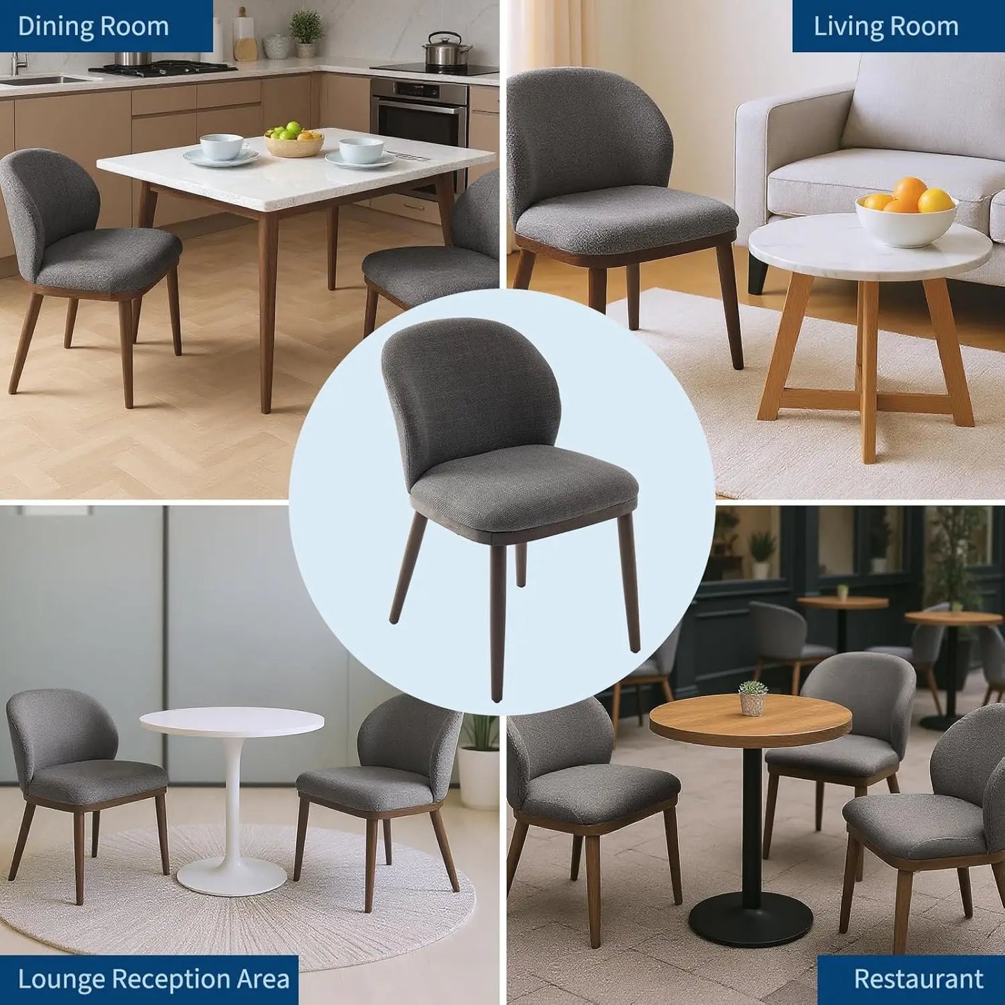 HiMISS Modern Set Of 2 Upholstered Dining Chairs With Ergonomic Back