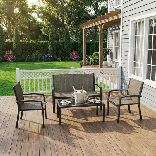 HobbyLane Modern 4 Piece Metal Patio Set With Mesh Table