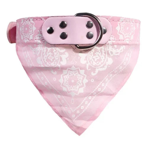 Leather Printed Adjustable Dog Bandana Collar For Pets